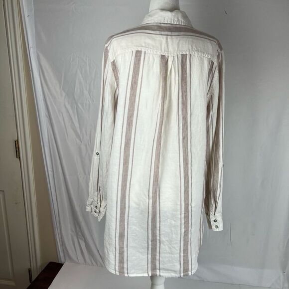 Jones New York 100% Linen White Striped Long Sleeve Tunic Button Down Up Women’s - Picture 5 of 16